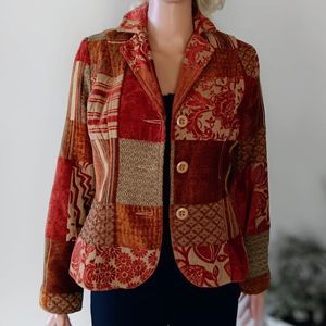 ELCC Bohemian Tapestry Jacket: Floral Patchwork, Artsy Brocade, Size M Petite